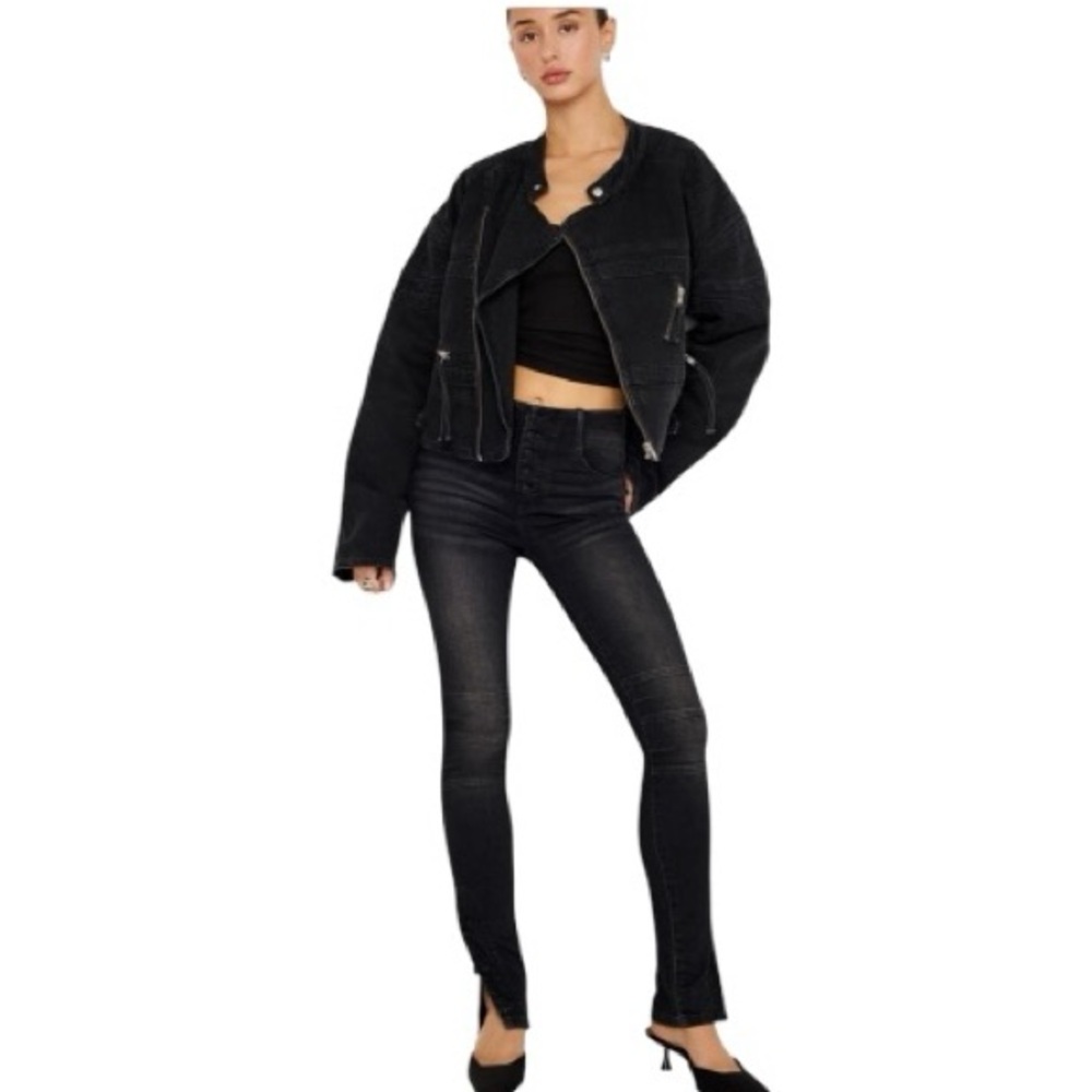 GOOD AMERICAN Black Denim Slim Moto Pant 6/28 NWT